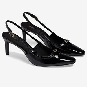 NIB Anne Klein Women’s Roxy Slingback Buckle Closure Pump Kitten Heels Black 7.5